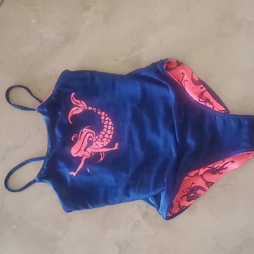 Girl's Reversible Mermaid One Piece Swimsuit